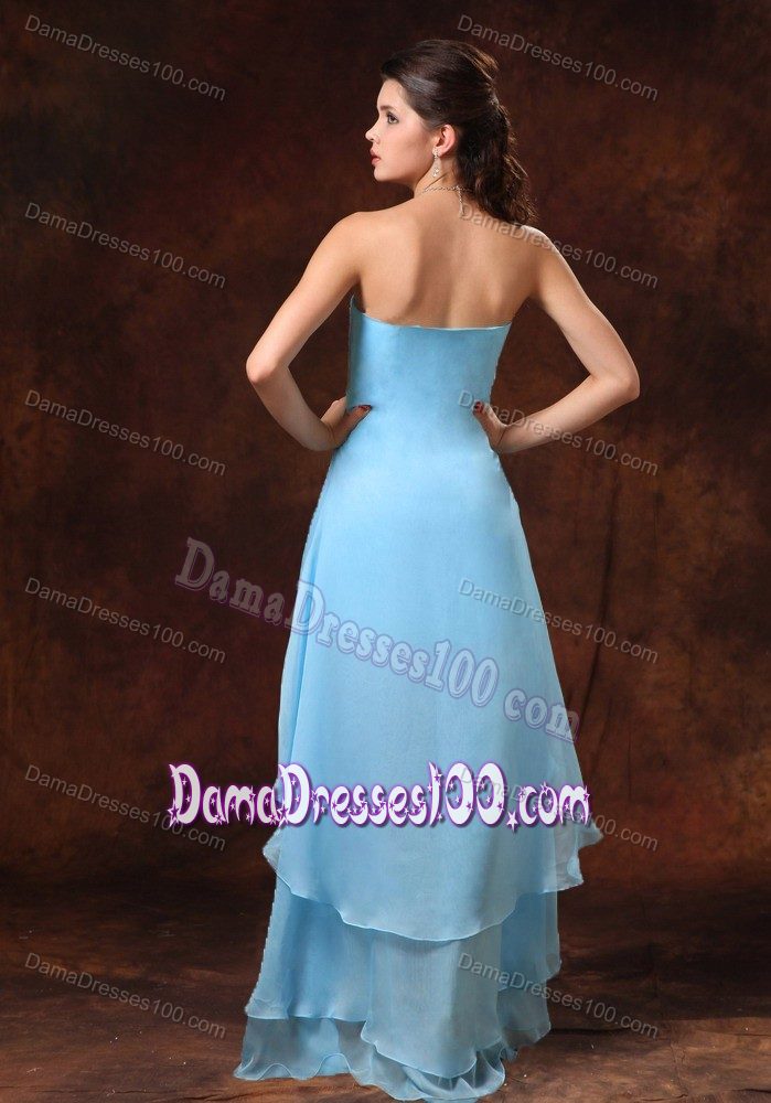 Baby Blue High-low Sweetheart Formal Dresses for Dama with Beading