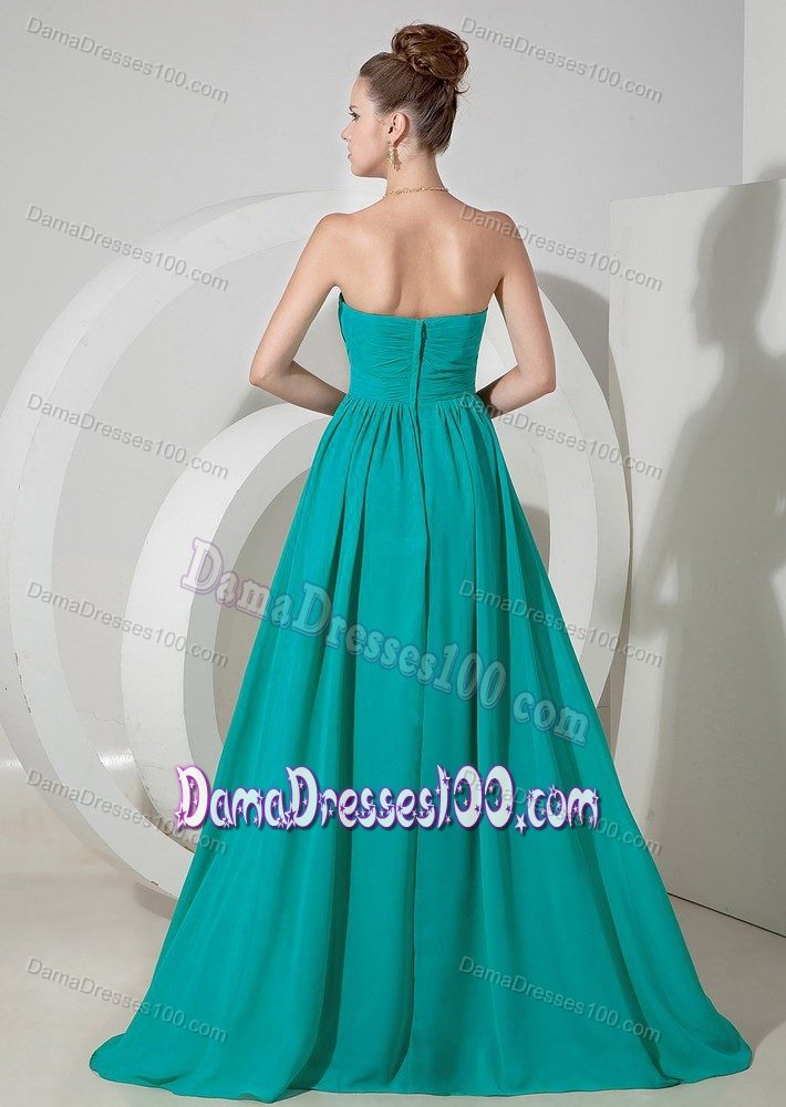 Teal Empire Sweetheart Prom Dress Made in Chiffon with Brush Train