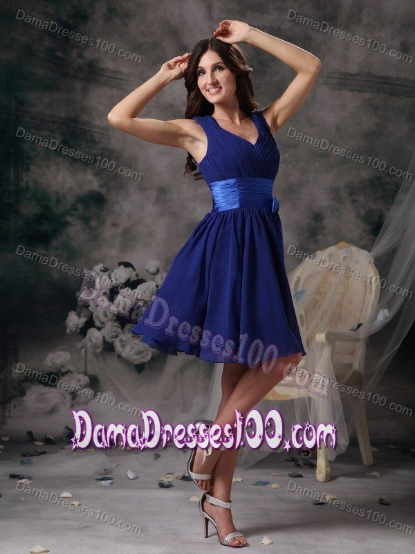Peacock Blue Straps with V-neck Empire Ruching Mini 15 Dresses for Damas