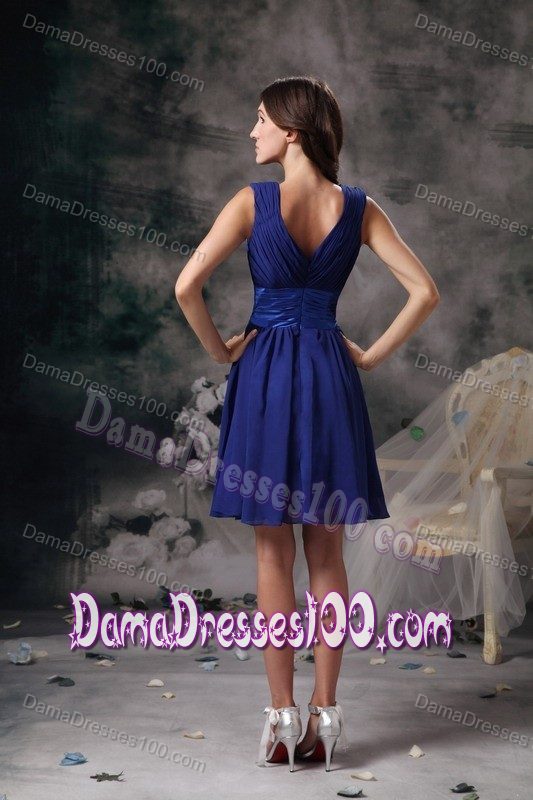 Peacock Blue Straps with V-neck Empire Ruching Mini 15 Dresses for Damas
