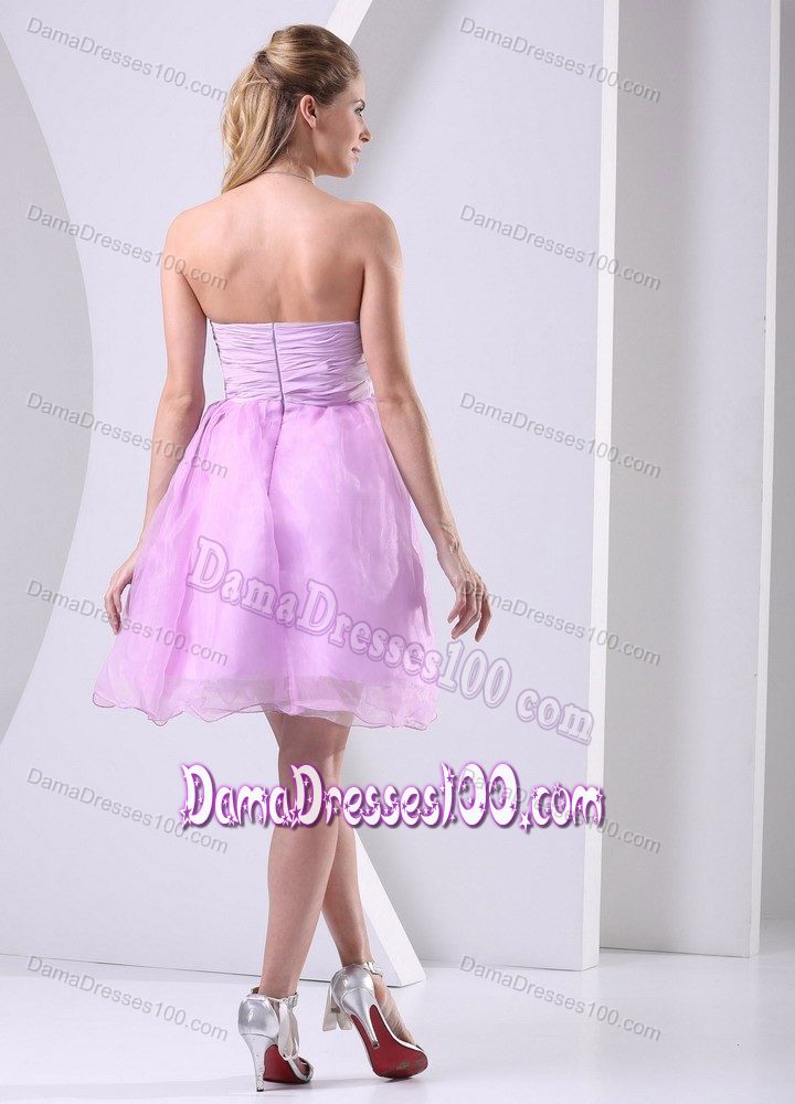 Baby Pink Sweetheart and Ruched Sash Beaded Bust Dama Dress for Quince