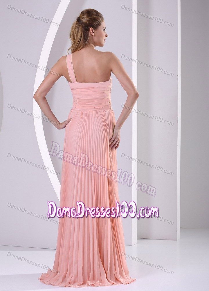 Watermelon One Shoulder Pleating Brush Train Damas Dresses for Quince