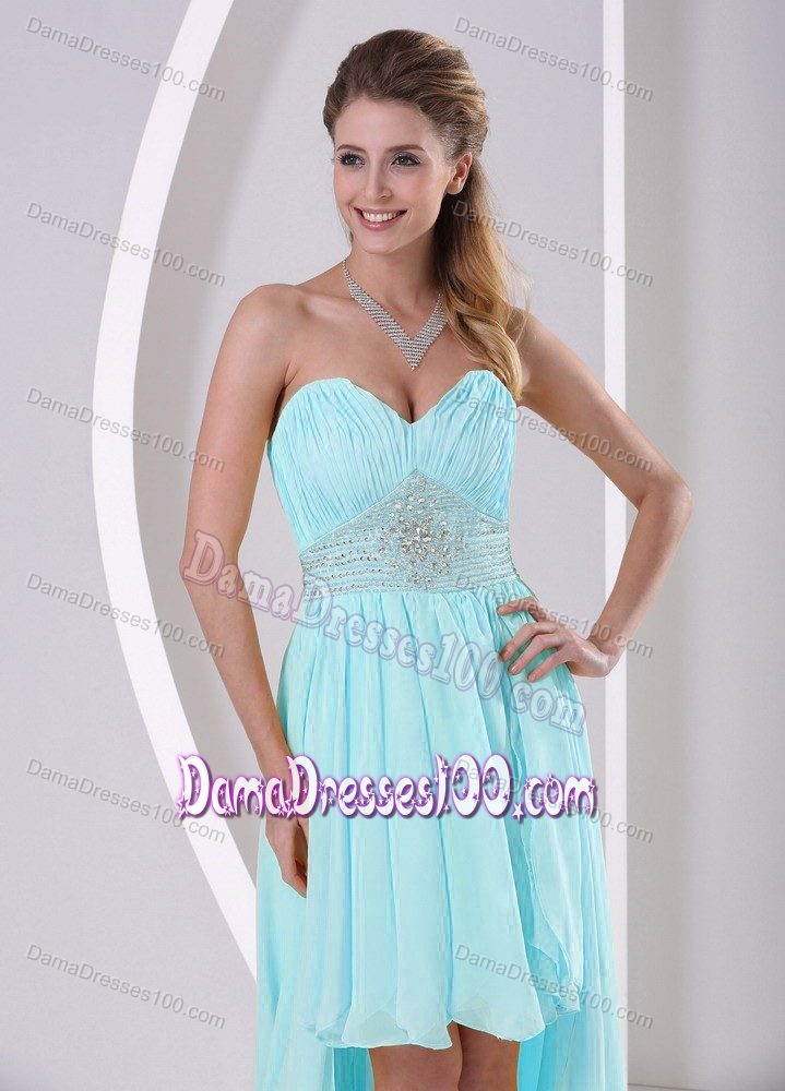 High-low Sweetheart Beaded Baby Blue Detachable Dama Quinceanera Dress