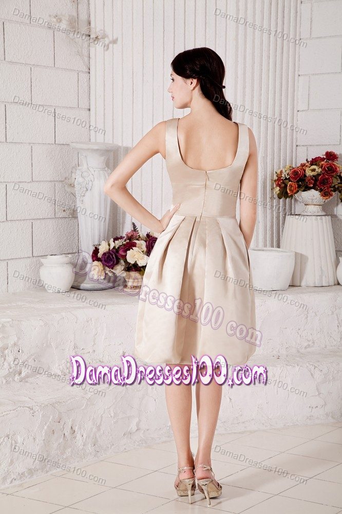 Champagne Bateau Quince Dama Dresses with Hand Made Flowers