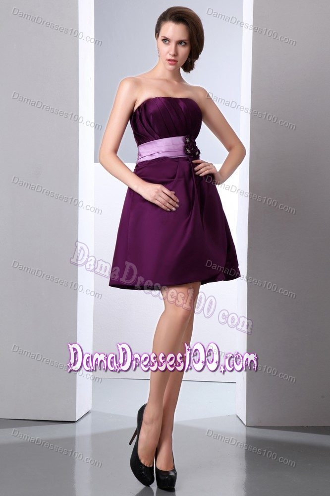 Dark Purple Mini Dama Dress for Quinceaneras with Flower and Ruching