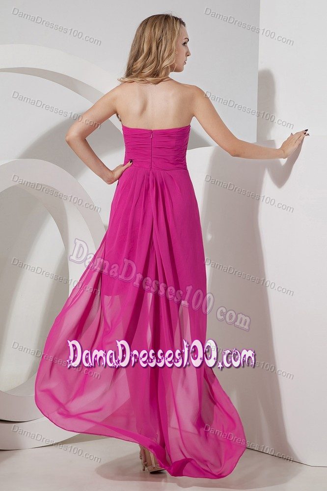 Fuchsia Flowers High-low Quince Dama Dresses in Chiffon and Lace
