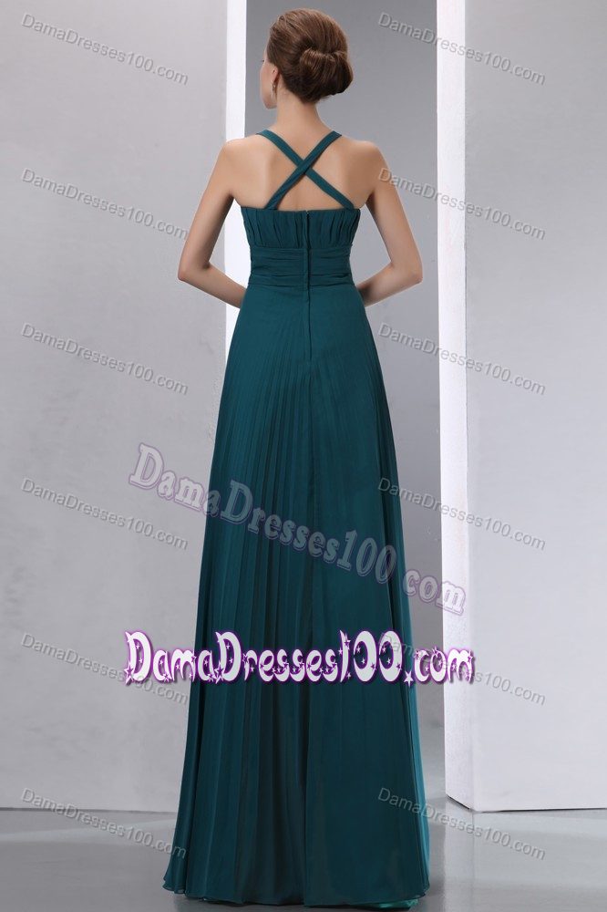 Peacock Green Straps Pleating Dama Quinceanera Dresses with Sash