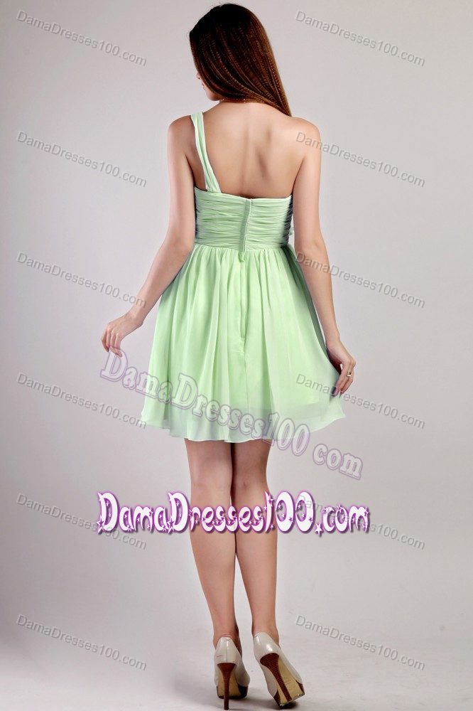 Yellow Green One Shoulder Mini Quince Dama Dresses with Pleating