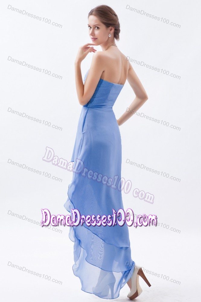 Blue Princess V-neck with White Hem High-low Damas Dresses for Quince