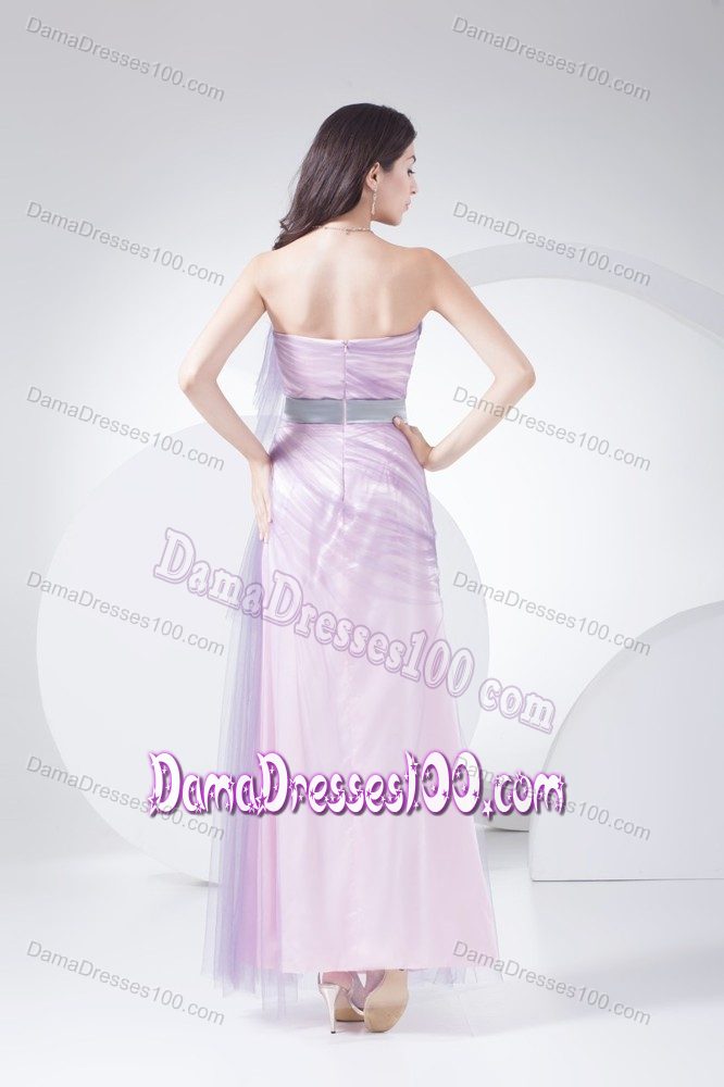 Lilac Tulle and Taffeta Dama Dress for Quinceaneras with Silver Sash