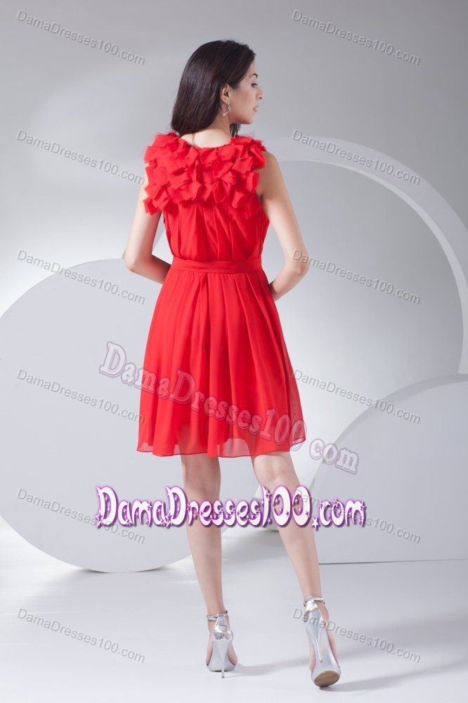 Bateau Embellished with Heavy Petals Ruched Red Damas Dress for Quince