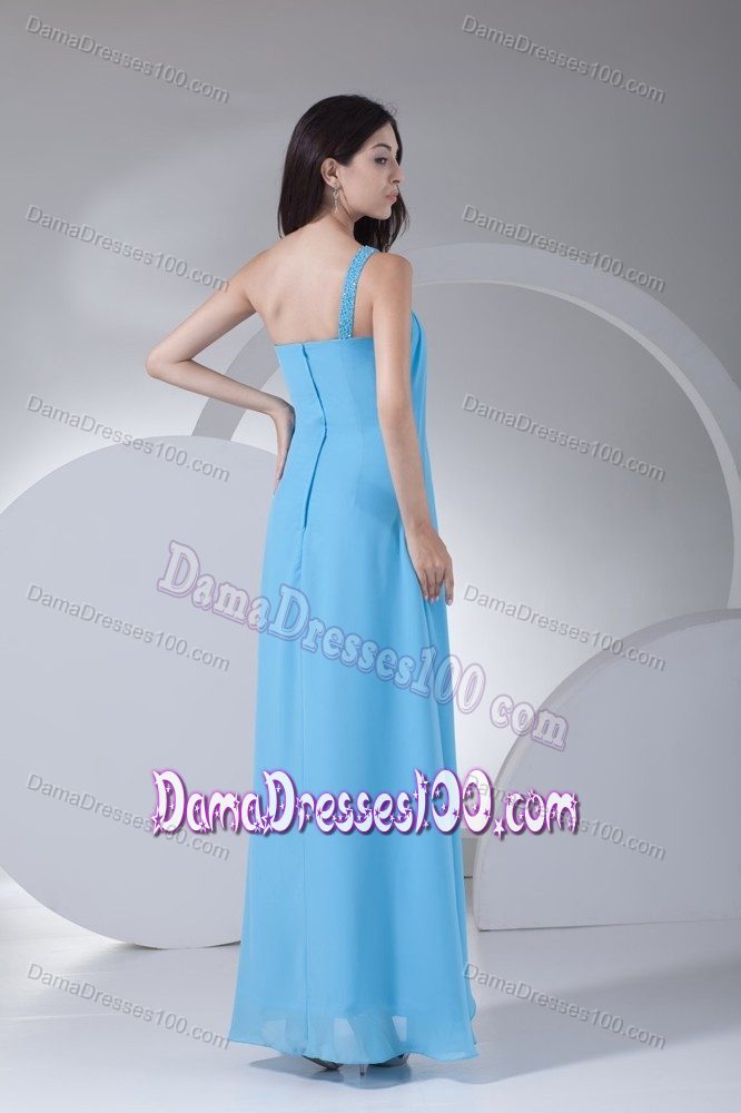 Aqua Blue One Shoulder Beaded Bridesmaid Dama Dresses with Zipper
