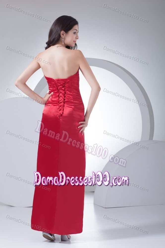 Red Sweetheart Damas Dresses for Quince with Ruche and Ankle-length