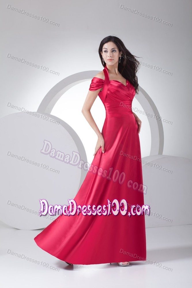 Halter and Ruched off the Shoulder Quinceanera Dama Dresses in Red