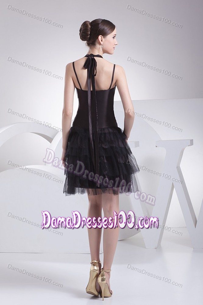 Halter Top and Straps for Black Quince Dama Dresses to Mini-length