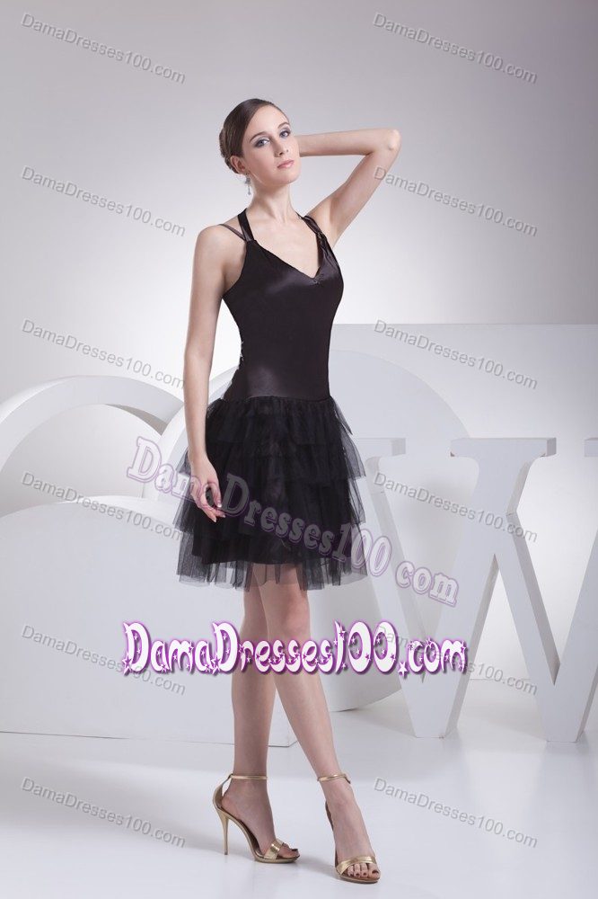 Halter Top and Straps for Black Quince Dama Dresses to Mini-length