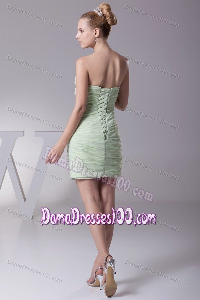 Ruffled and Ruched Sweetheart Damas Dresses for Quince in Light Green