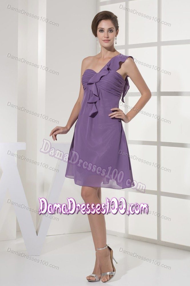 Ruche and Ruffles Embellished One Shoulder Dress for Damas in Purple