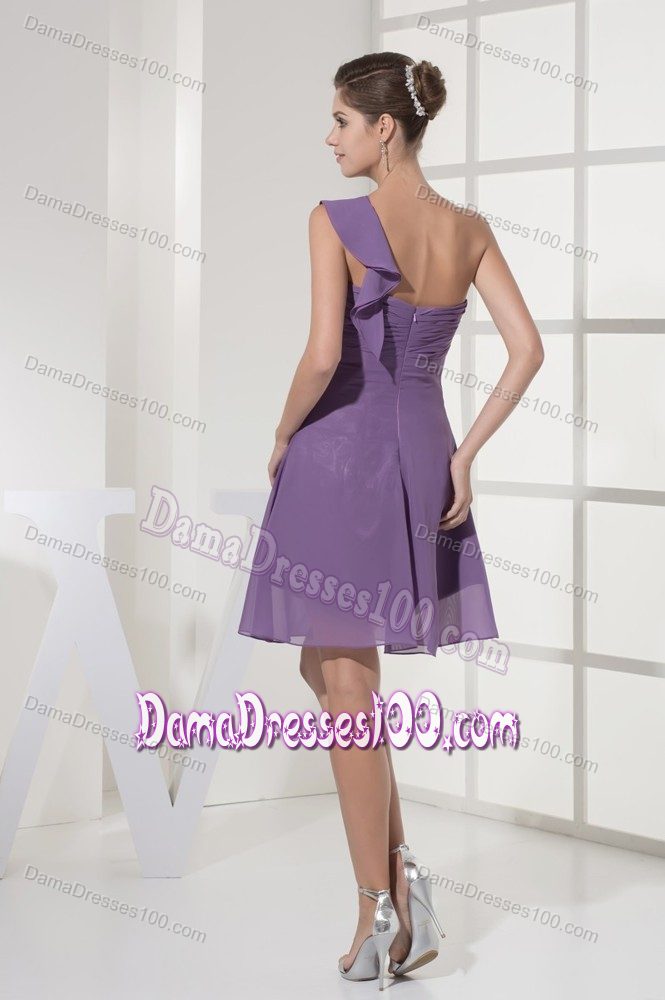 Ruche and Ruffles Embellished One Shoulder Dress for Damas in Purple
