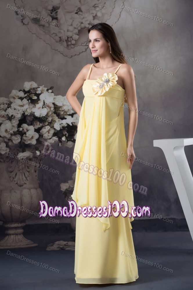 Spaghetti Straps Light Yellow Dresses for Damas with Handmade Flower