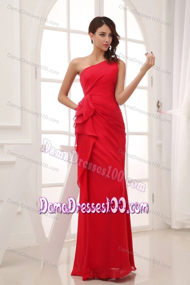 Red One Shoulder long Formal Dresses for Dama with Handkerchief