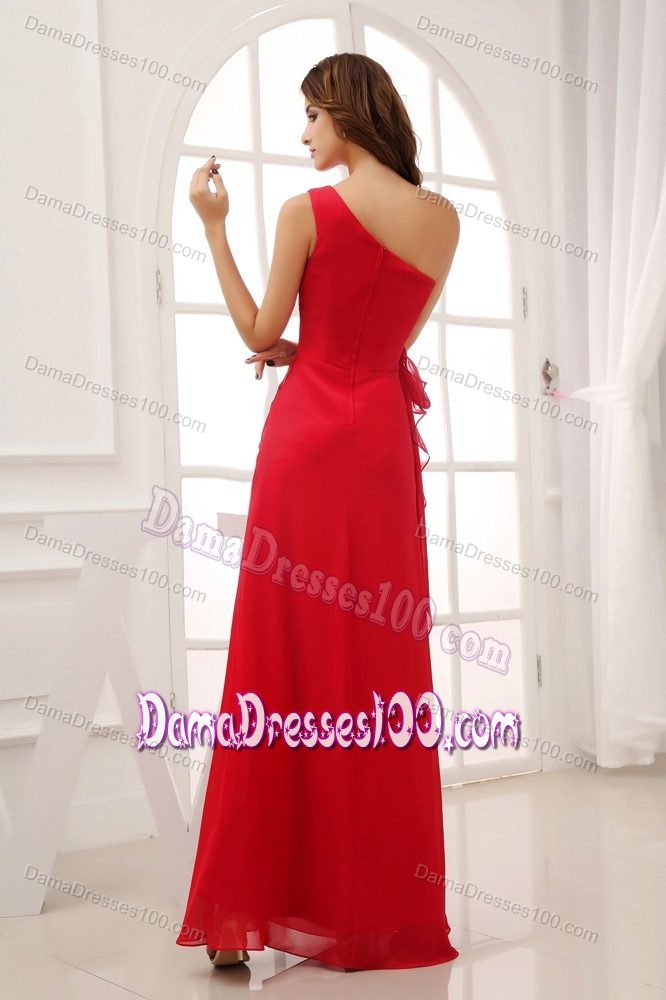 Red One Shoulder long Formal Dresses for Dama with Handkerchief