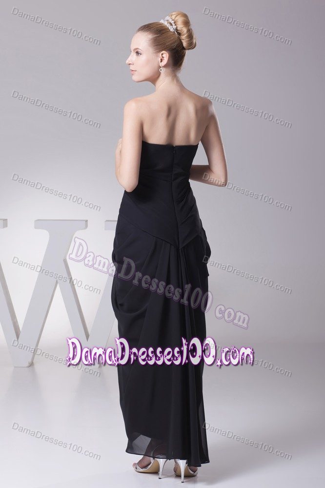 Black Column Ruche Prom Dresses for Dama and Draping Fabric Sides