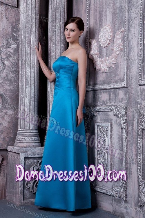 Sky Blue Strapless A-line Bridesmaid Dama Dresses with Floor-legnth
