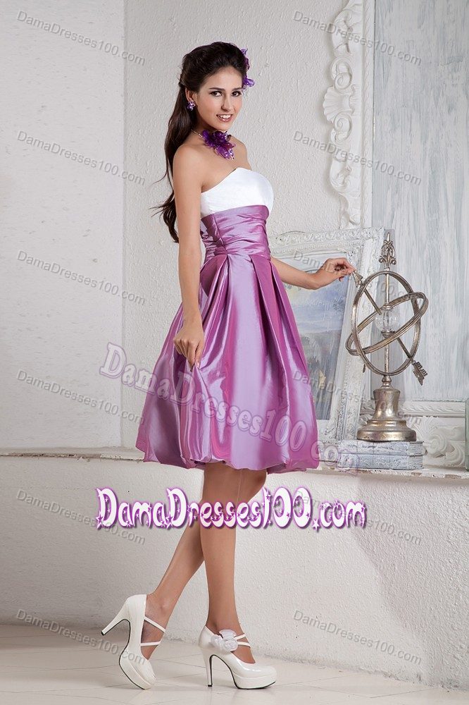 Lavender and White Ruching A-line Quince Dama Dresses under 100