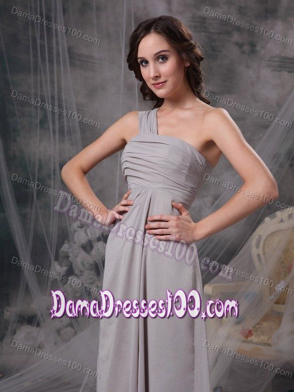 Customize Column One Shoulder Ruched Party Dama Dresses in Grey