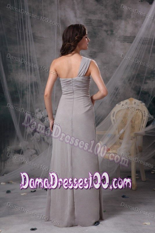 Customize Column One Shoulder Ruched Party Dama Dresses in Grey