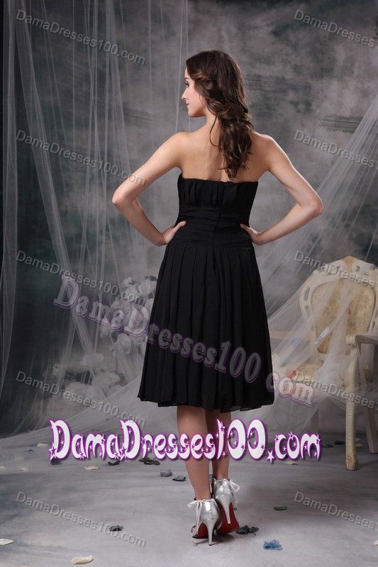 Simple Column Strapless Dresses for Damas in Tea-length with Pleats