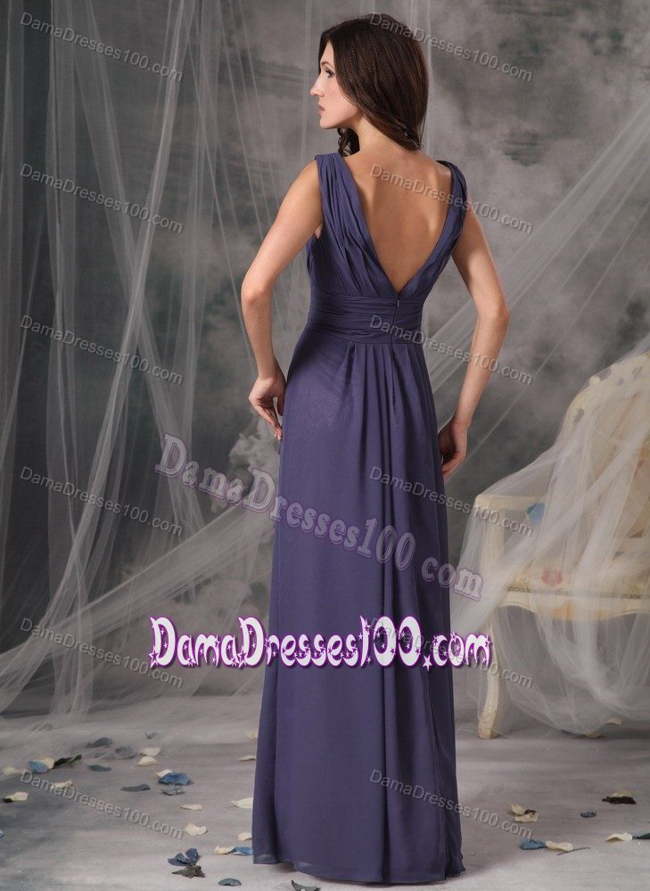 V-neck Chiffon Ruched Damas Dresses for Quince for Cheap