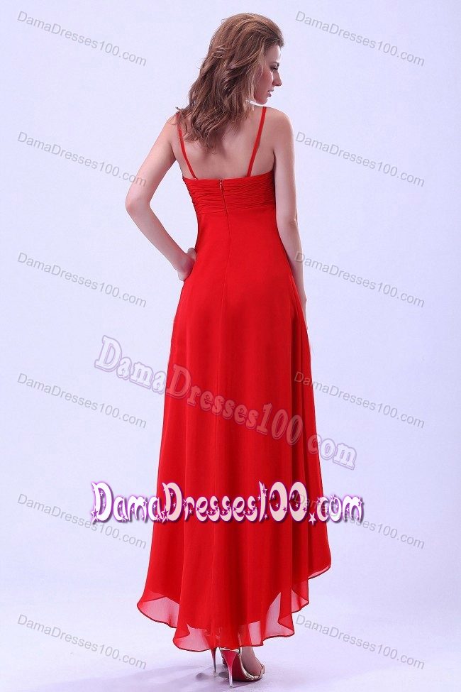 High-low Spaghetti Straps Chiffon Formal Dresses for Dama in Red