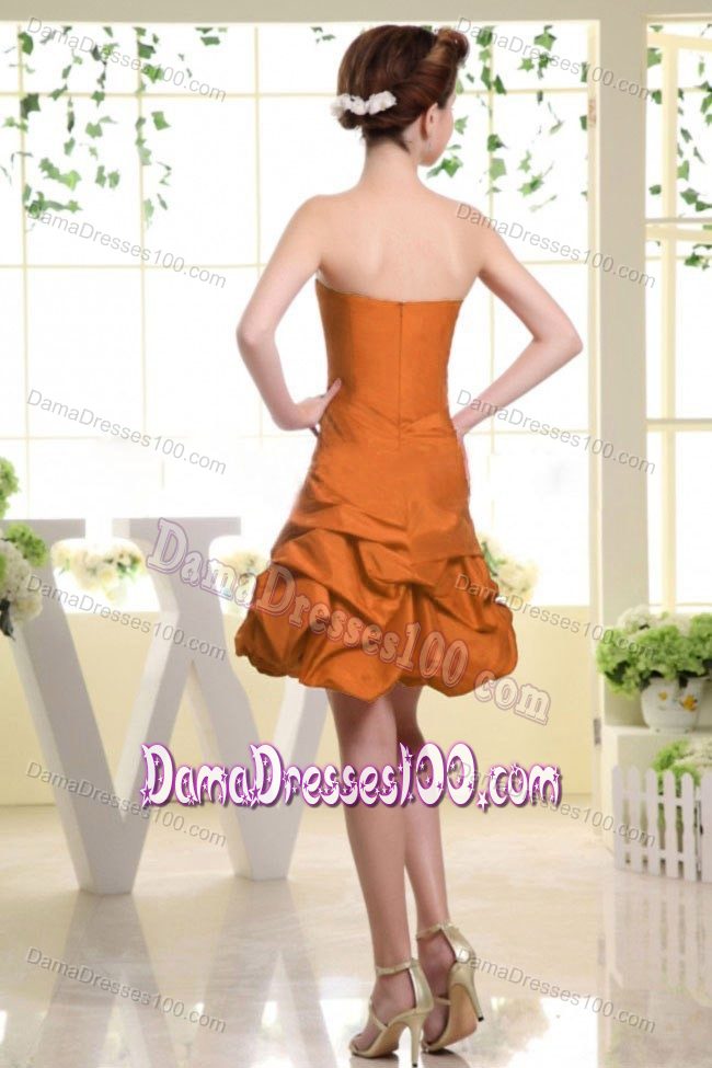 Strapless Style Rust Red Quince Dama Dresses with Pick-ups and Flower