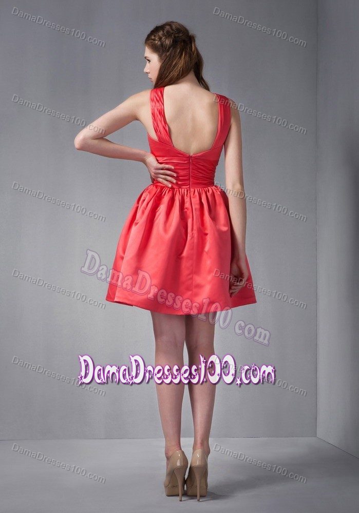 Stylish Scoop Rust Red Mini-length Dama Dress for Quinceaneras