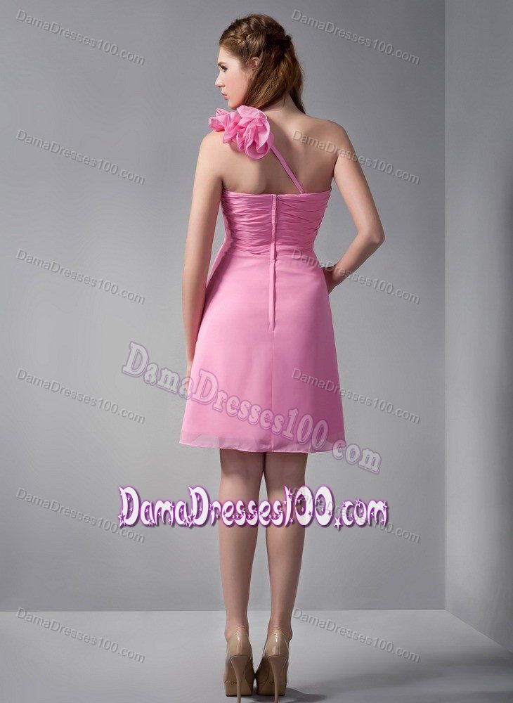Hand Made Flowers Decorated One Shoulder Pink Dresses for Damas