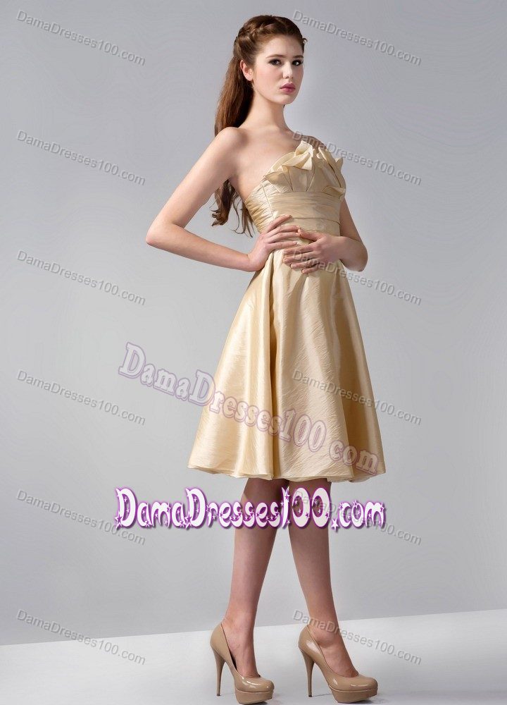 Gold Ruching Empire Strapless Knee-length Quinceanera Damas Dresses