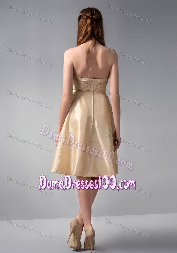 Empire Strapless Knee-length Gold Quince Dama Dresses Pleats Accent