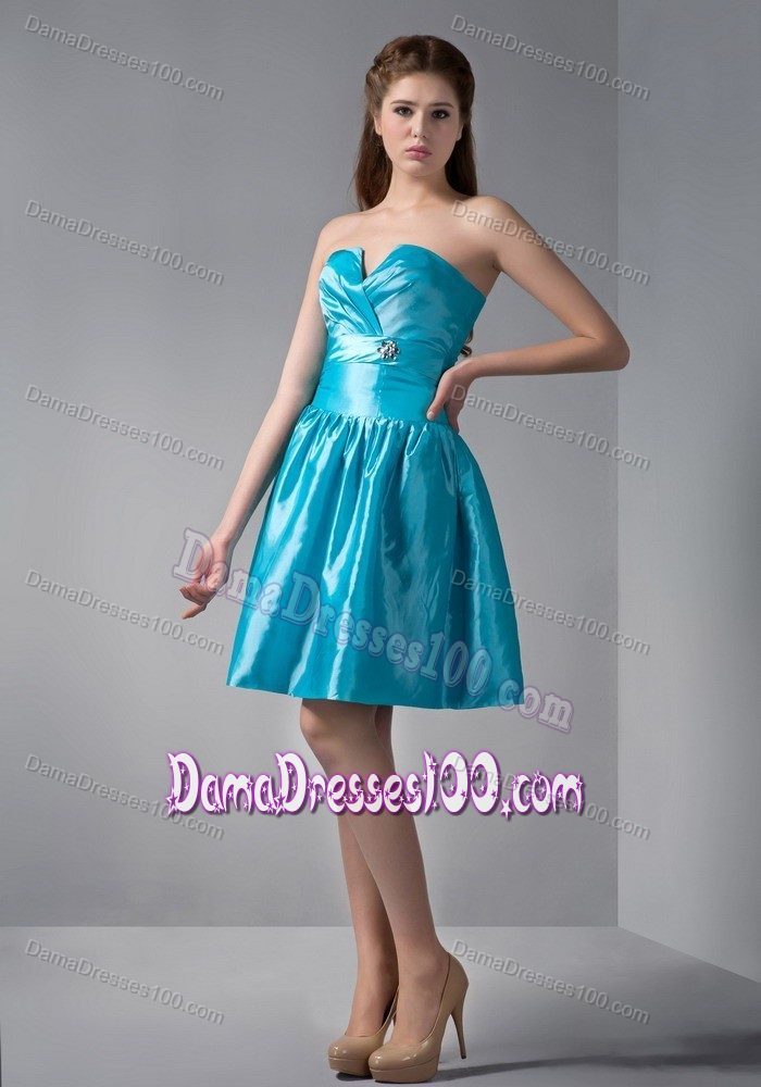 V-neck Mini-length A-line Beading Decorate Damas Dresses in Teal