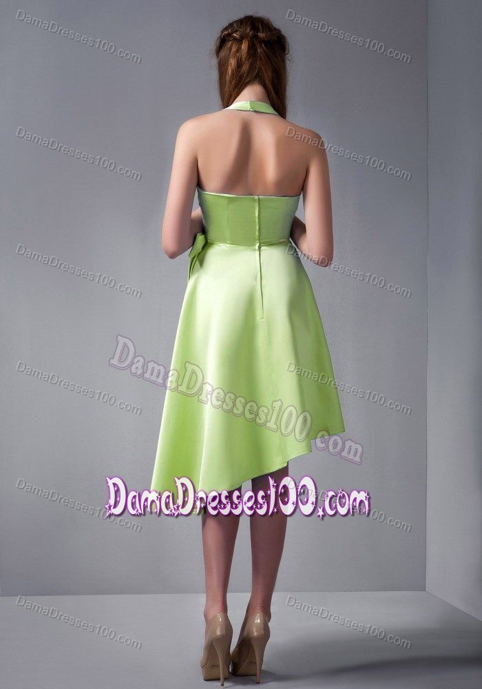 Halter Asymmetrical Ruched Yellow Green Damas Dresses for Quince