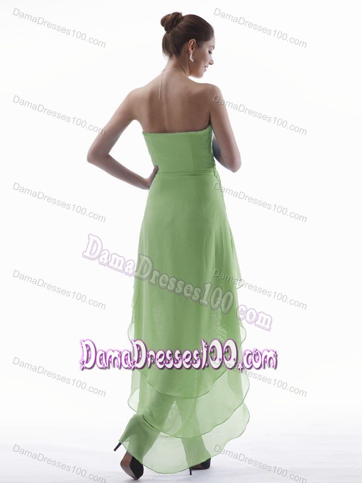 Slot Neck High-low Yellow Green Party Dama Dresses Wholesale