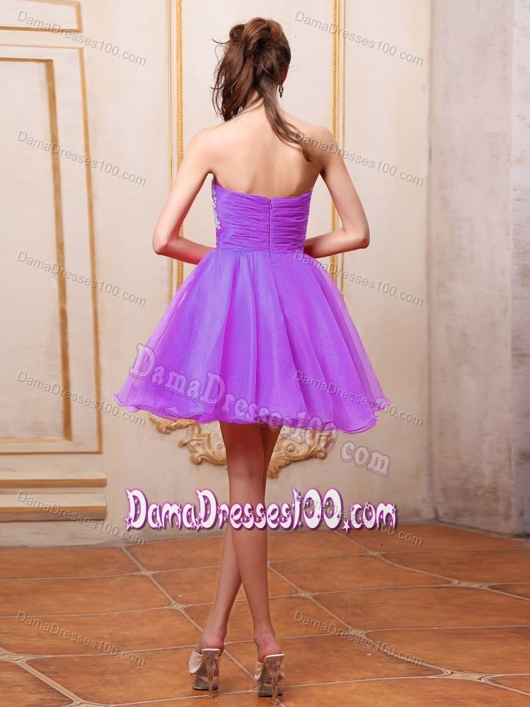 Organza Strapless Appliqued Lavender Quinceanera Dama Dress