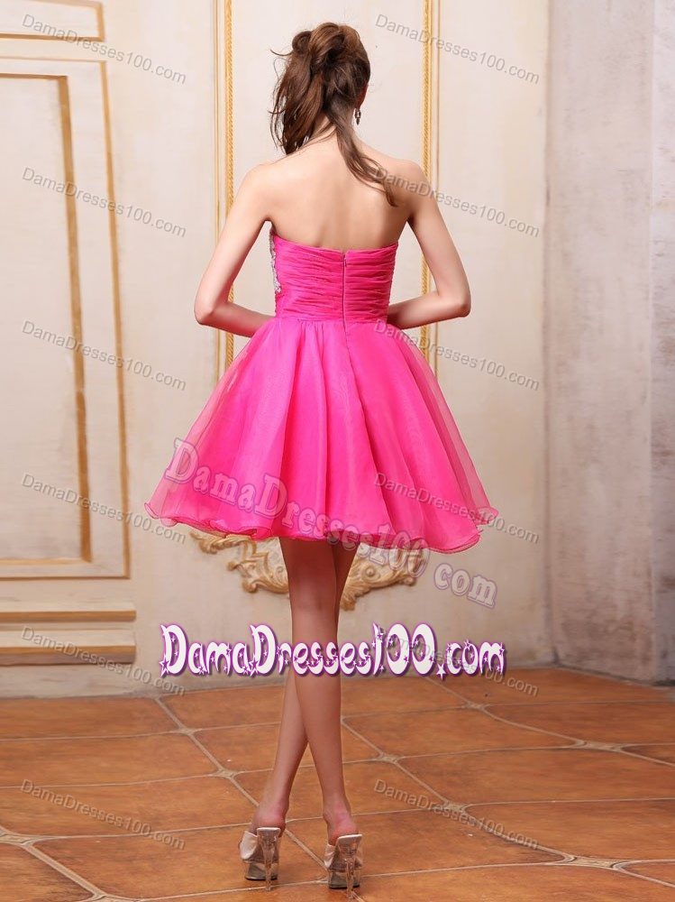 2013 Hot Sale Puffy Hot Pink Short Dama Dresses with Appliques