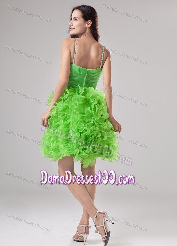 Straps Short Spring Green Dama Dress with Beading and Ruffles