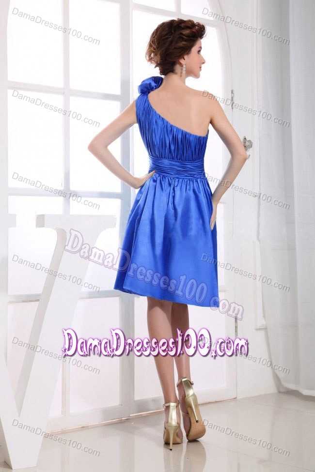 Blue One Shoulder Dress for Damas with Big Handmade Flowers