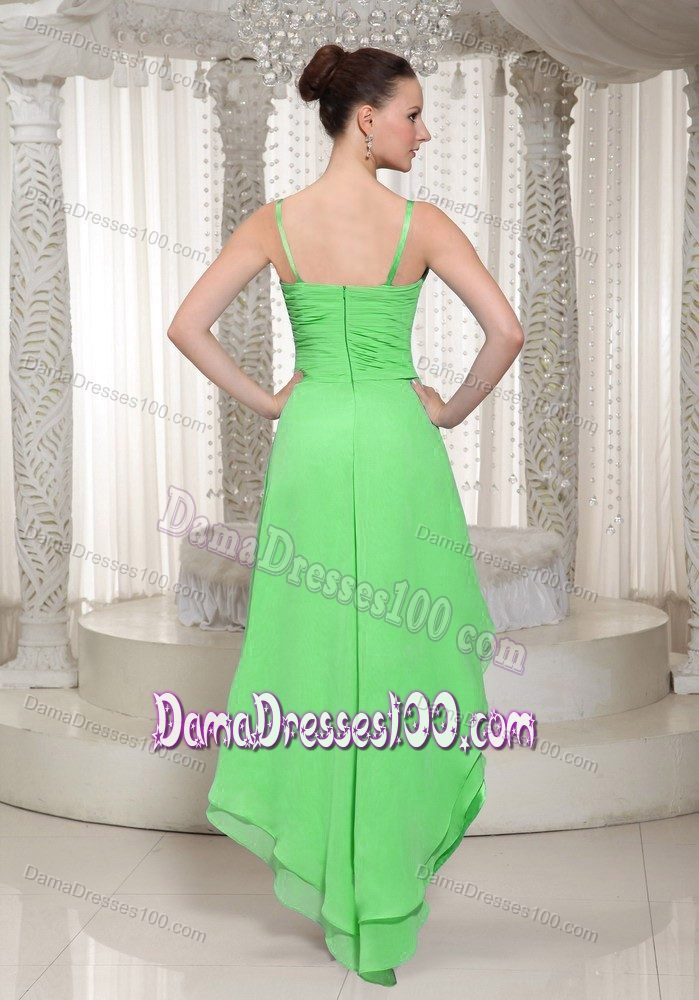 Customized High-low Straps Beaded Spring Green Cocktail Dress