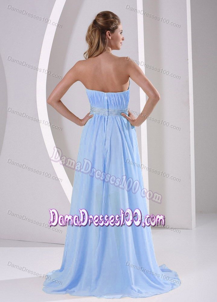 Perfect High-low Ruched Beaded Dress for Damas in Light Blue