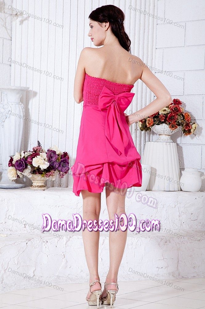 New Short Hot Pink Quinceanera Dama Dress with Bow on Back