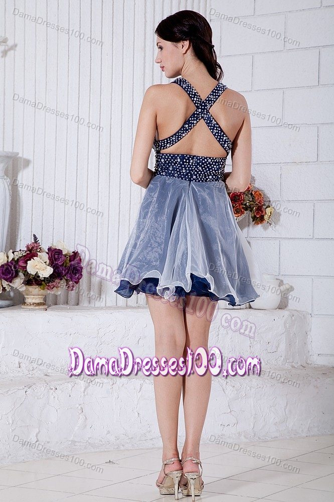 Crisscross Back Beaded Two-toned Mini Quince Dama Dresses